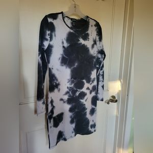 Navy acid wash body con dress